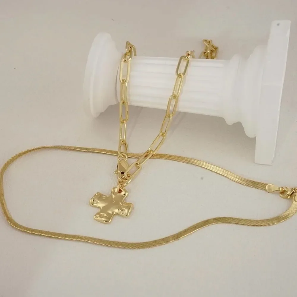 NEW 14k Gold Plated Gold Cross Pendant Necklace